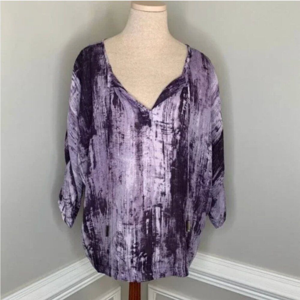 MICHAEL Michael Kors Women's Boho V-Neck Abstract Print Blouse Size Large